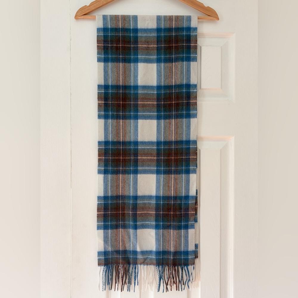 Lochmere Cashmere Plaid Blue and Brown‎ Men's Scarf EUC